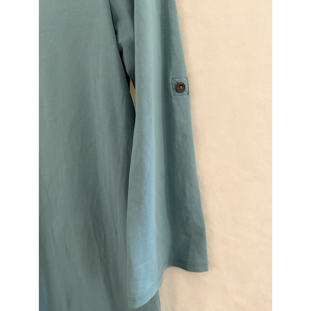 J Jill Dress XS Aqua Perfect Pima Midi 3/4 Roll-Tab Sleeve Minimalist Coastal - Picture 8 of 10